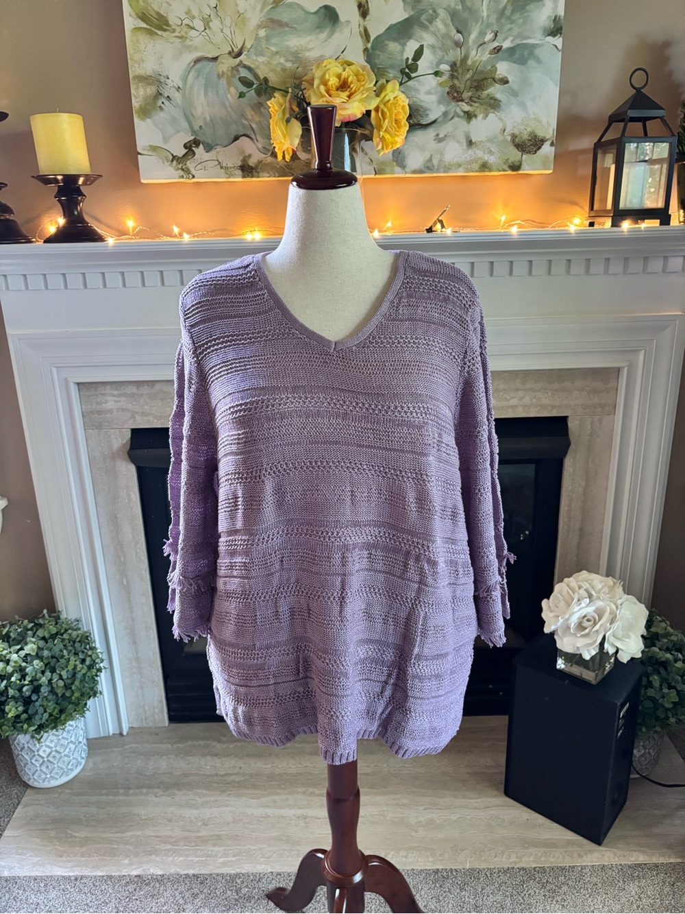 *NEW* Chico’s Textured Stitch Pullover Sweater - Lilac Fog- Size:XXL